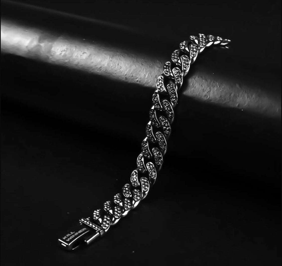 12.5mm Gray Flex Beaded Miami Cuban Bracelet