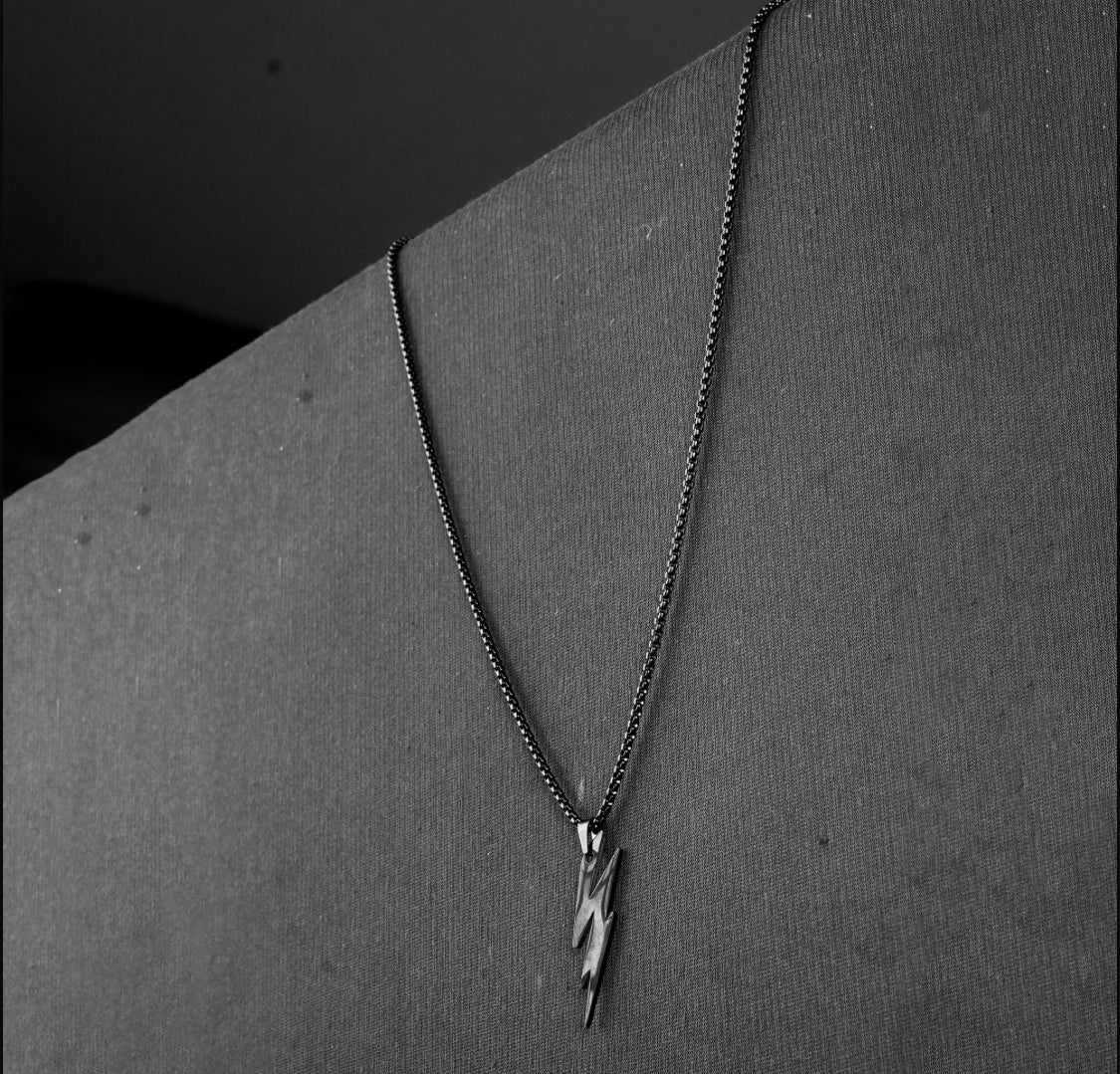 Lightning Pendant with Black Round-Cut Chain