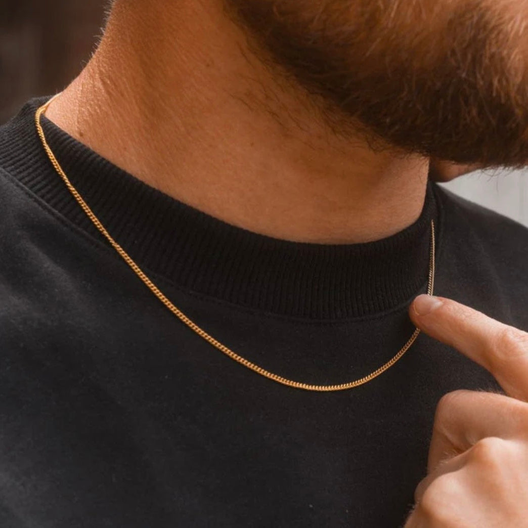 1.5 Thin & Short Golden Curb Neck Chain