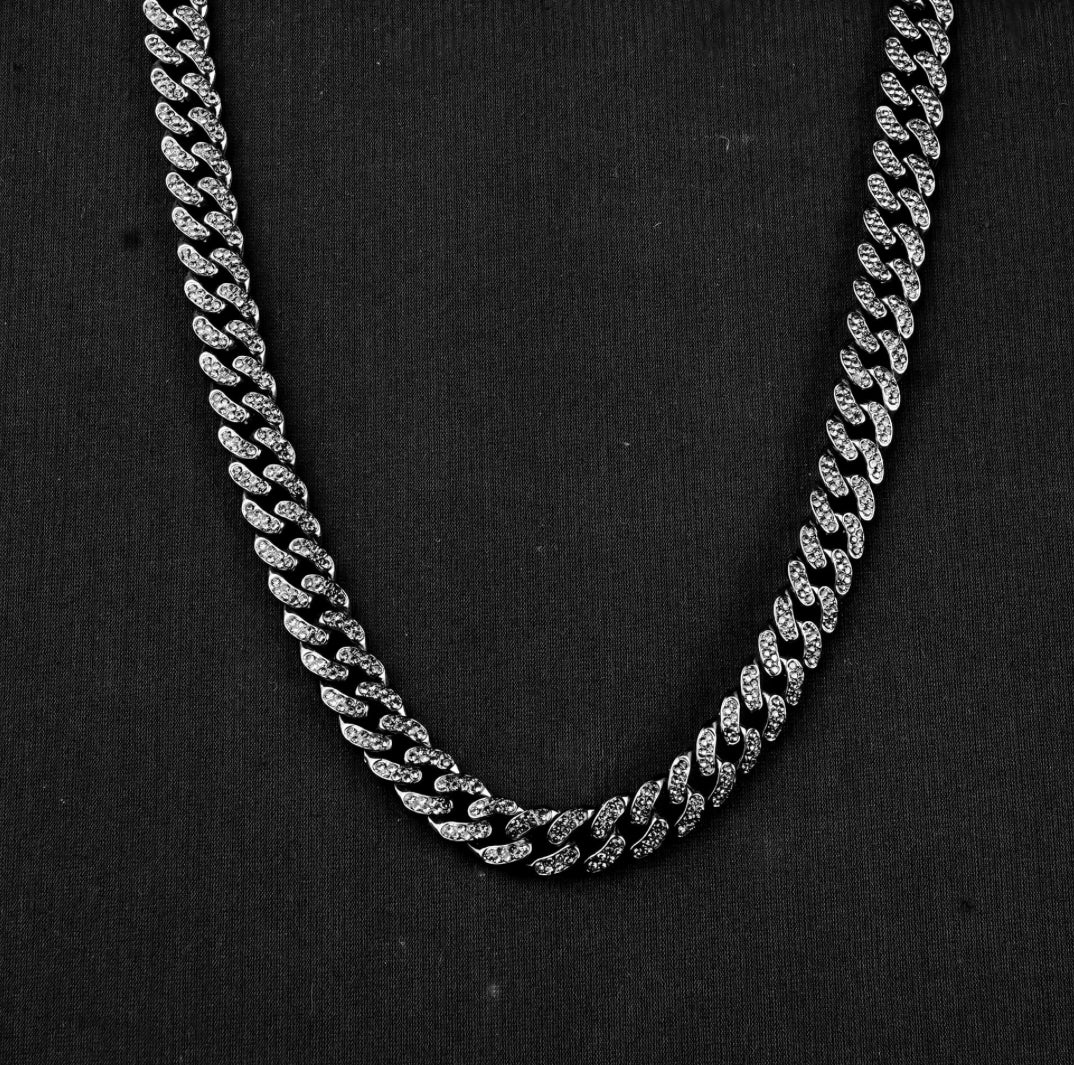 12mm Silver Flex Beaded Miami Cuban Chain