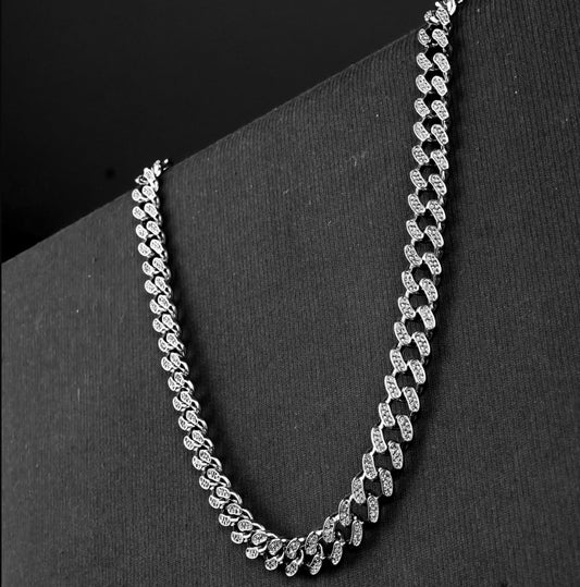 12mm Silver Flex Beaded Miami Cuban Chain