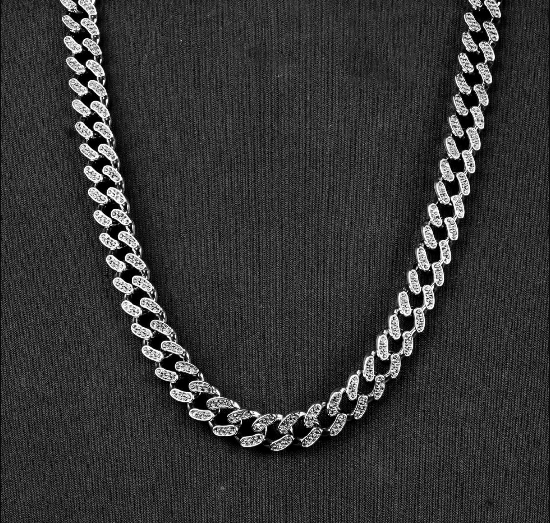 12mm Silver Flex Beaded Miami Cuban Chain