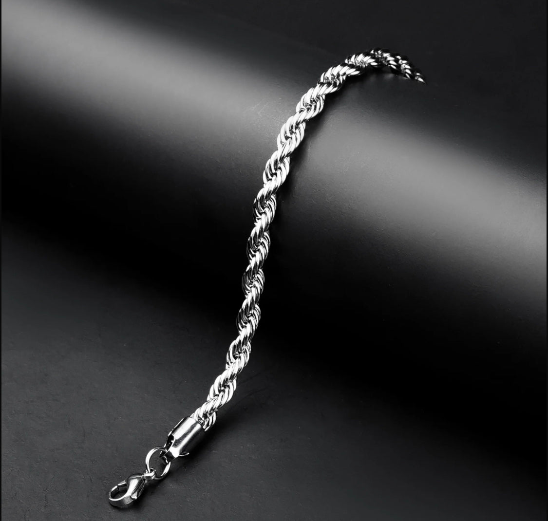 5mm Silver Flex Rope Chain Bracelet