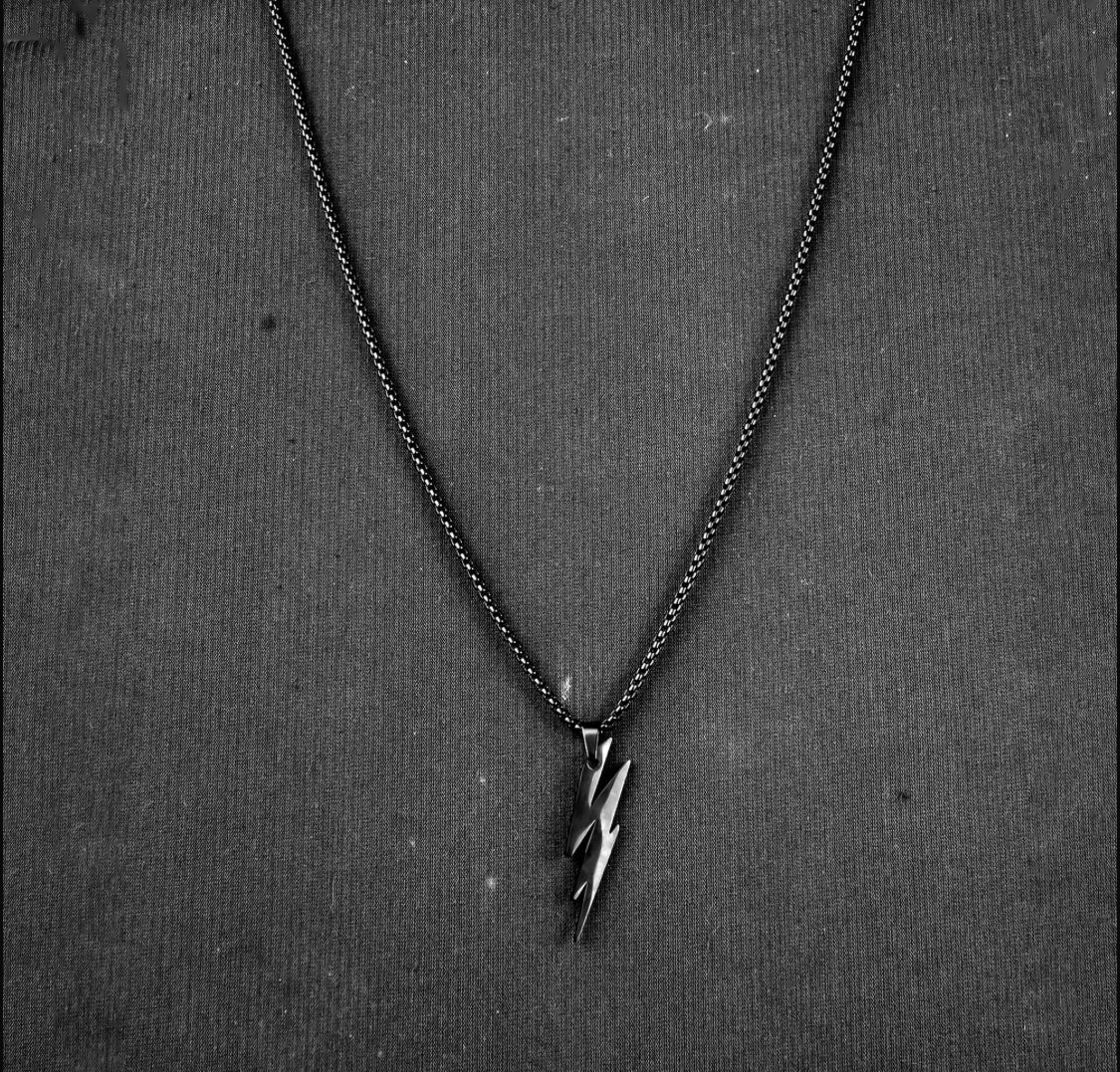 Lightning Pendant with Black Round-Cut Chain