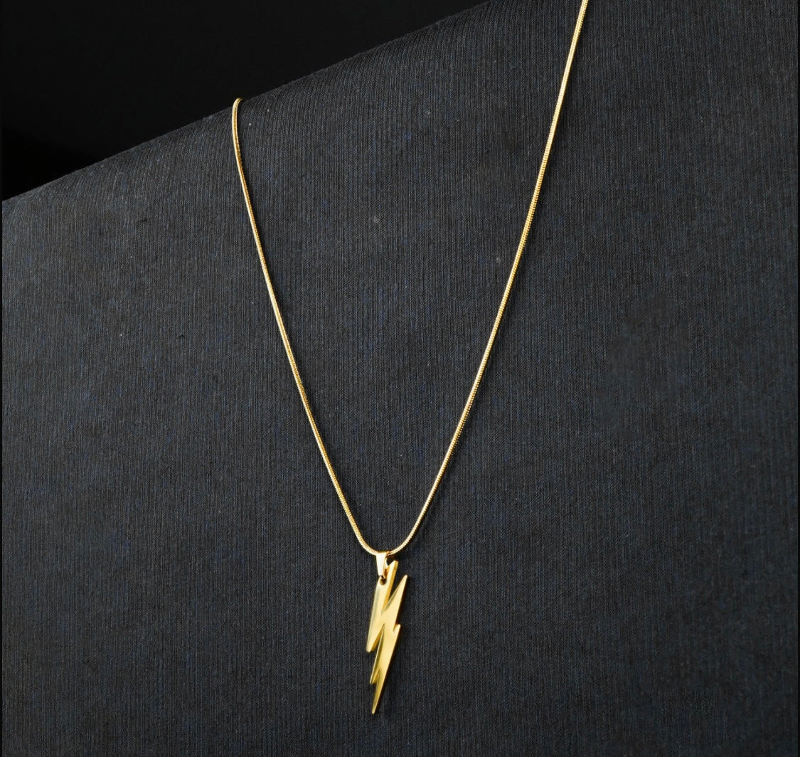 Lightning Pendant with Golden Round-Cut Chain