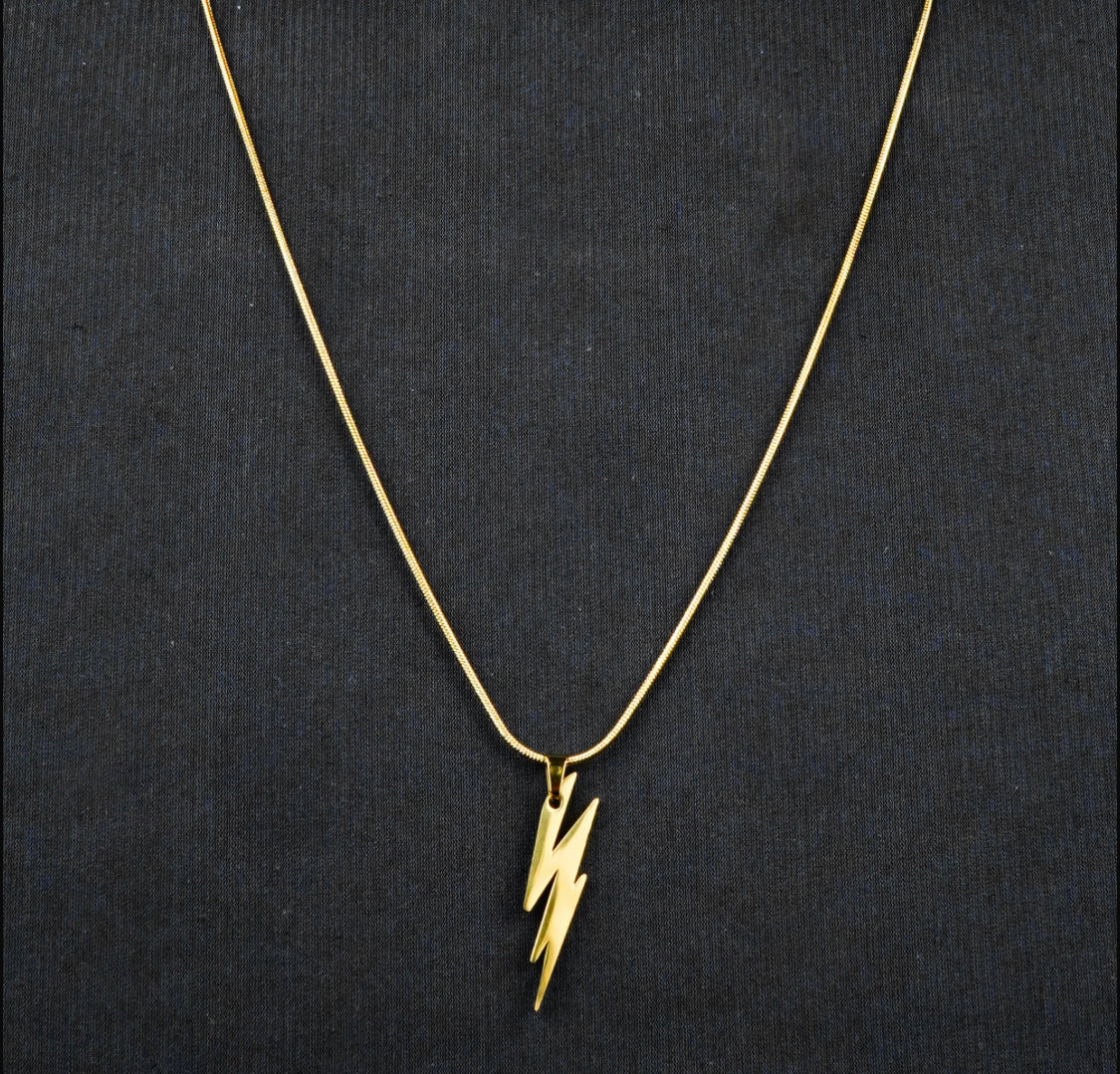 Lightning Pendant with Golden Round-Cut Chain